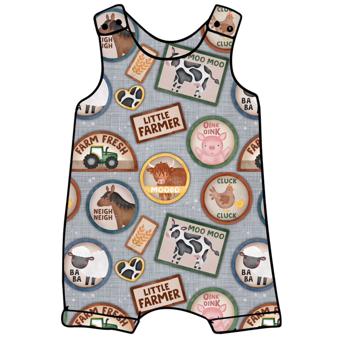 Farm stamps Short Legged Romper