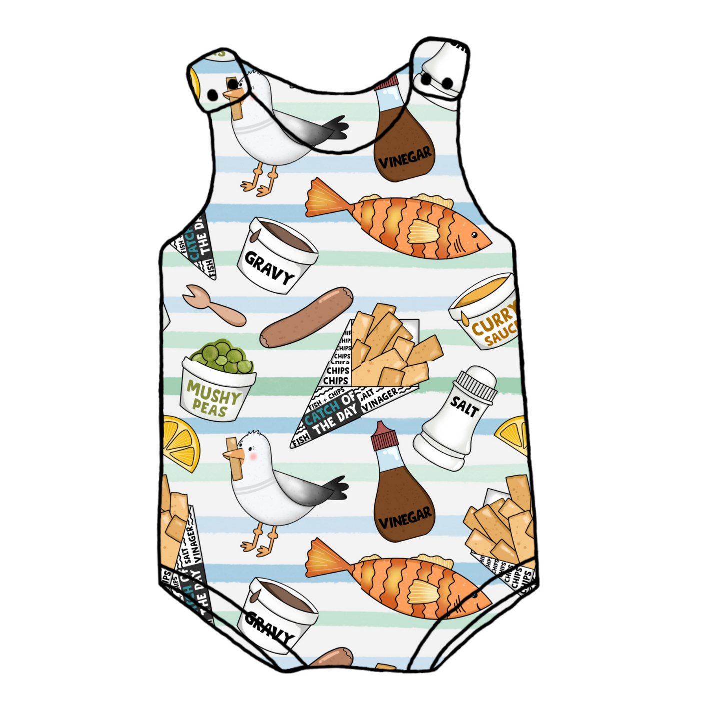 Fish and Chips Bummie Romper